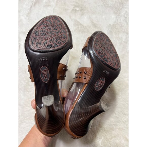 Sofft Brown Studded Open-Toe Heeled Sandals With Zipper Back & Clear Strap women - Picture 10 of 13